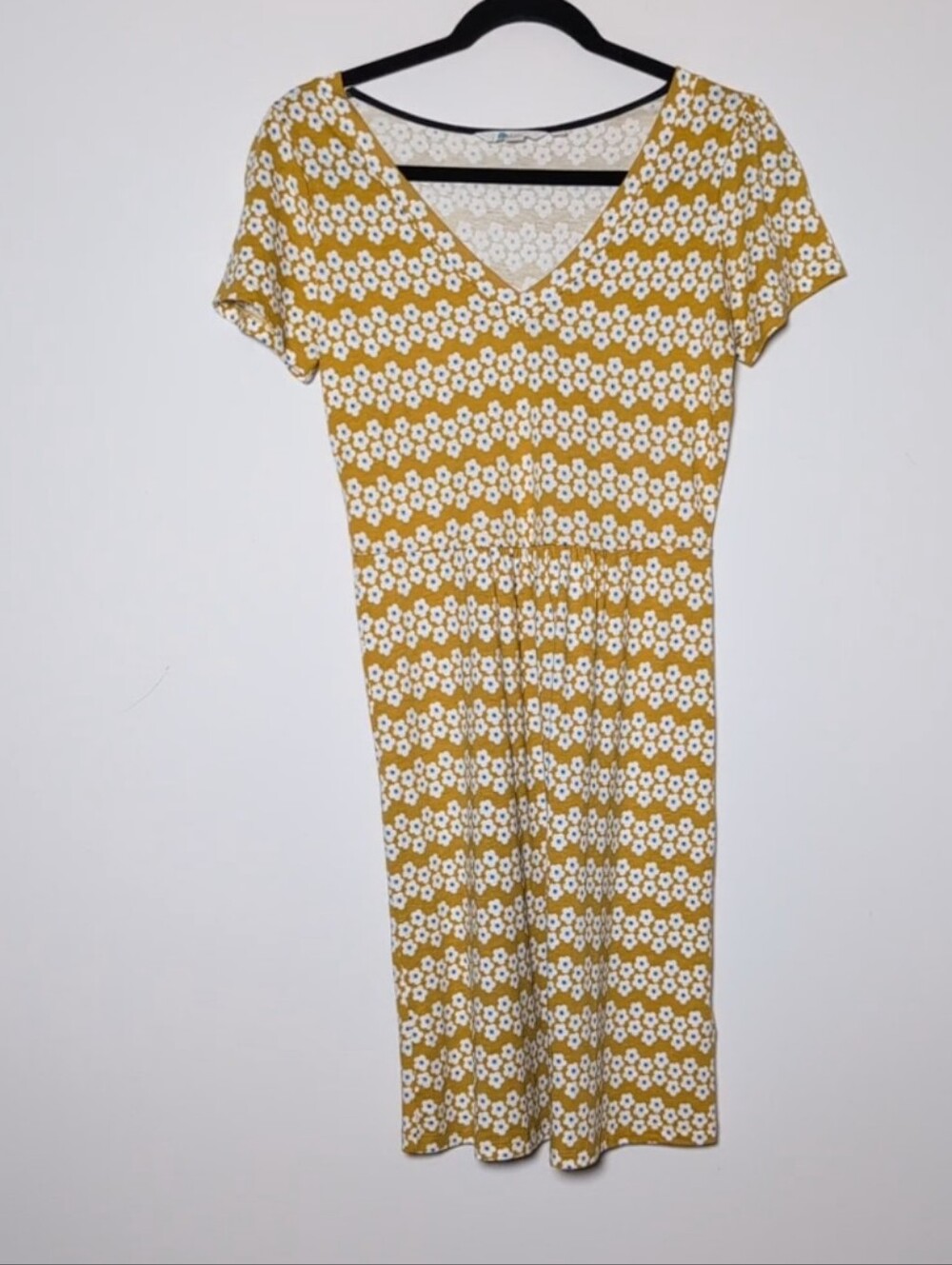 Boden Yellow Floral V-Neck Jersey Short Sleeve Dress 4P - Picture 2 of 6